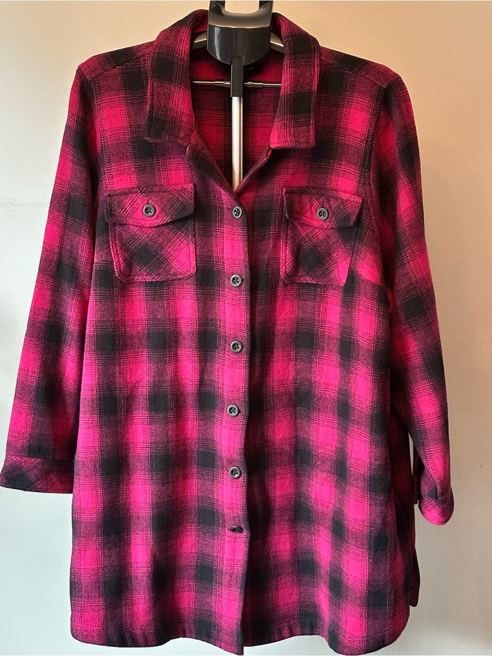 Torrid Plaid Tunic Shacket Shirt Women 3X Pink Black Cotton Button Up